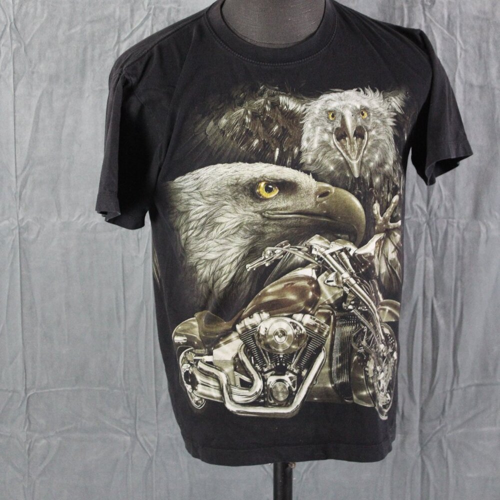 Vitnage Graphic T-shirt Bald Eagle Mortocycle Graphic Rock Chang - Men's Meidum